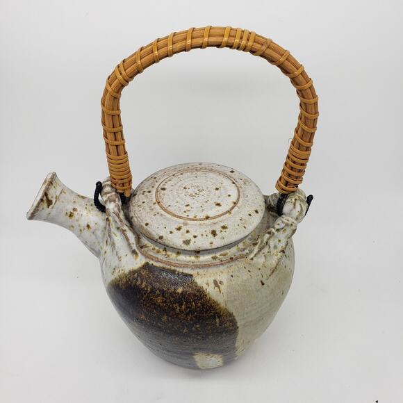 VTG Drip Glazed Stoneware Teapot Artist Signed. Elephant Trunk Down -Prosperity - Picture 3 of 14